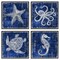 Stupell Industries Sea Life on Abstract Blue 4pc Framed Giclee Wall Art Set Design by Paul Brent